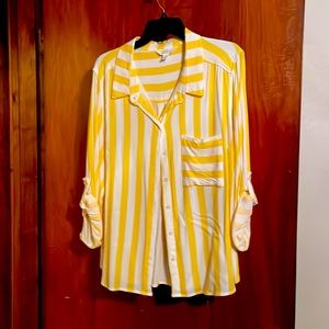 Yellow and white striped blouse